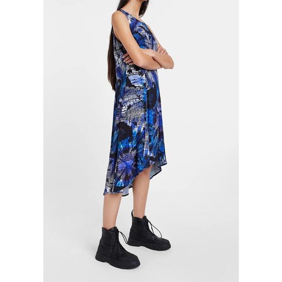 Desigual Women's Dress Sleeveless Swing Abstract Artsy L Purple Blue Deco Punk - Picture 3 of 8